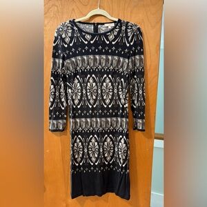 Tory Burch Silk Rossella Black and Gray Geometric Dress